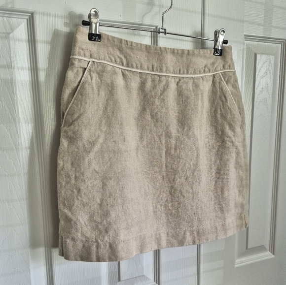 Loft Oatmeal Light Tan Neutral Color Linen Short Skirt Women's‎ 2 - Picture 2 of 12